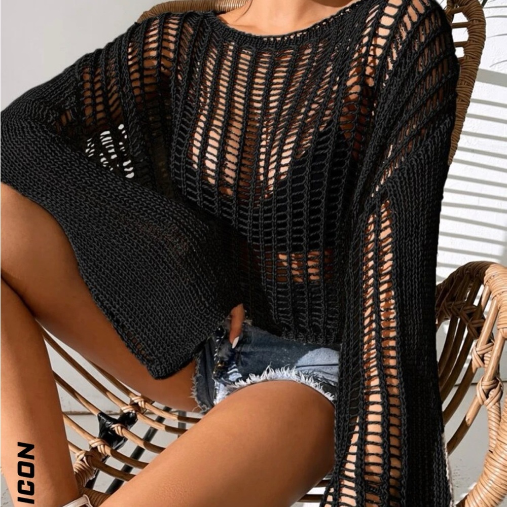 ⭐️2 for $15⭐️ Shein Open Knit Bell Sleeve Sweater - Black - Women’s XXL